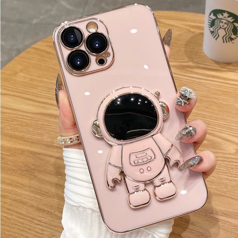 iPhone Case with Astronaut Shaped Stand - Pink